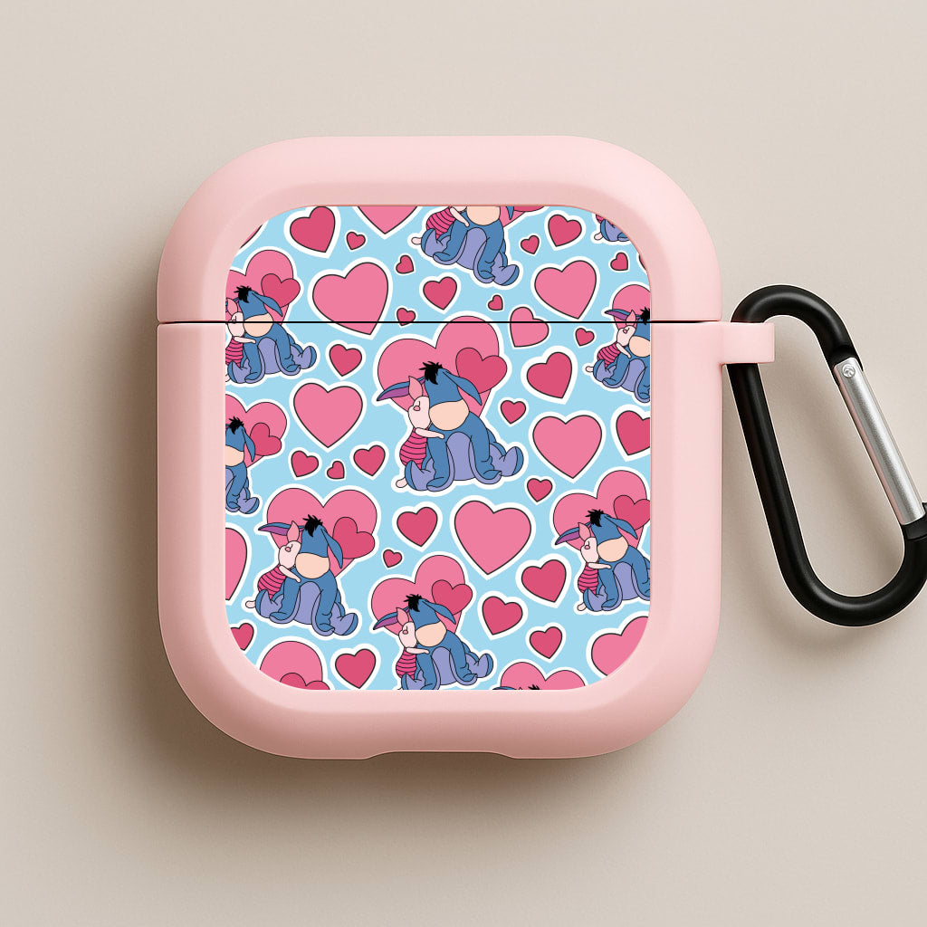 Donkey and Pig Pattern Valentine's Pink AirPods Case