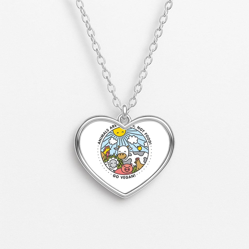 Animals Are Friends, Not Food - Vegan Heart Necklace
