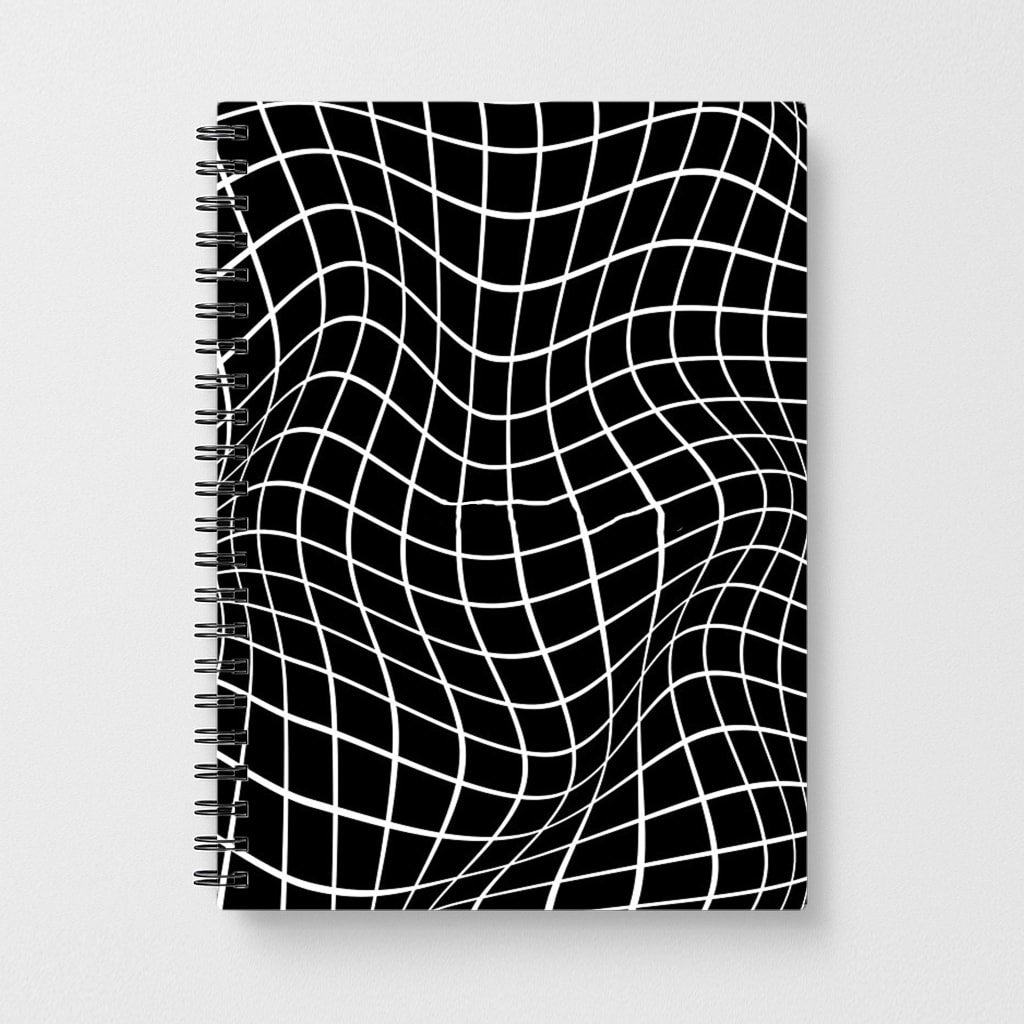Black Wavy Grid Pattern Notebook - Fun Cases