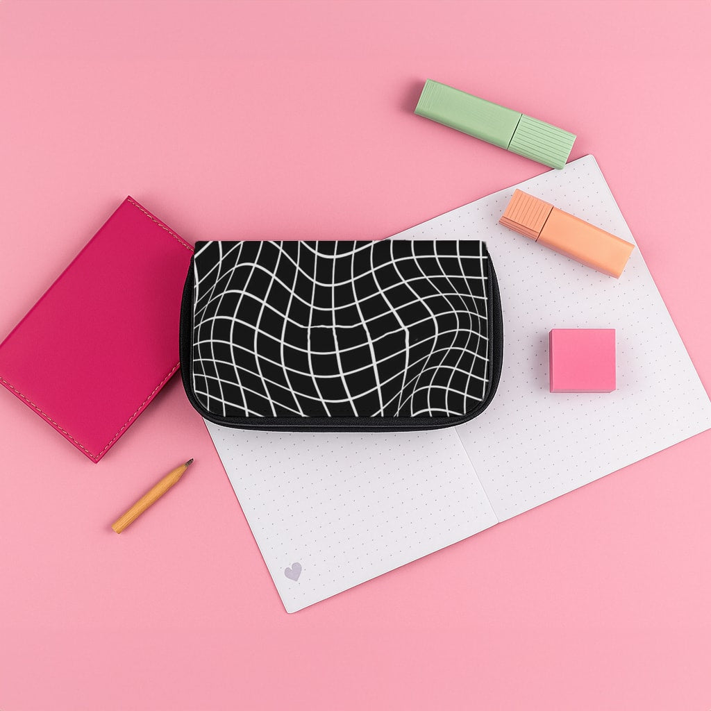 Black Wavy Grid Pattern Pencil Case