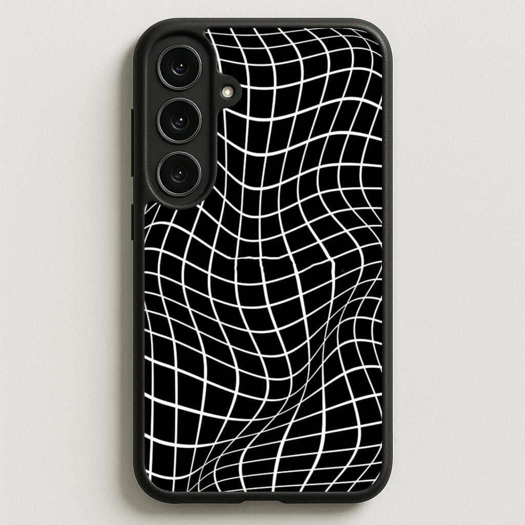 Black Wavy Grid Pattern Phone Case for Galaxy S25FE