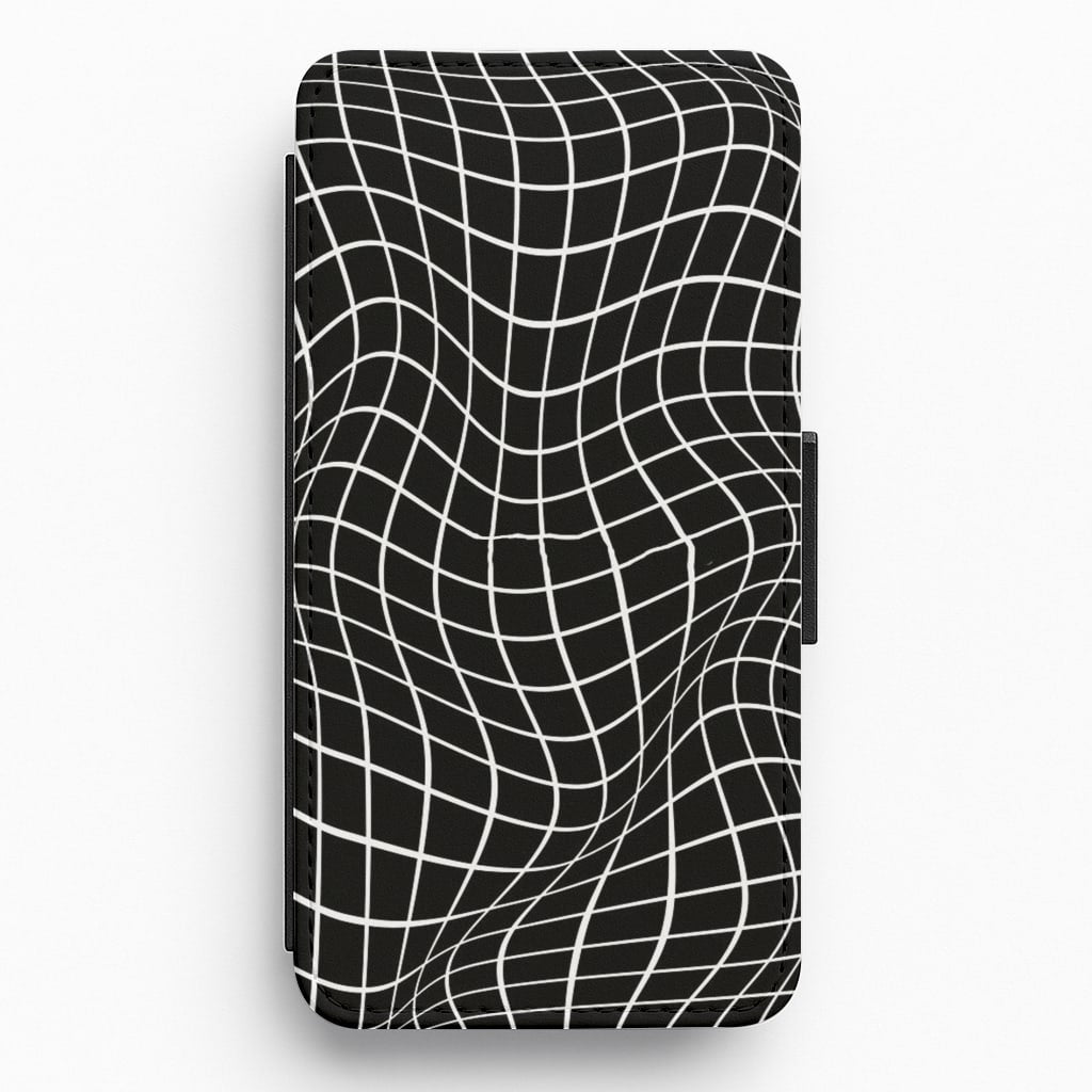 Black Wavy Grid Pattern Flip Wallet Phone Case