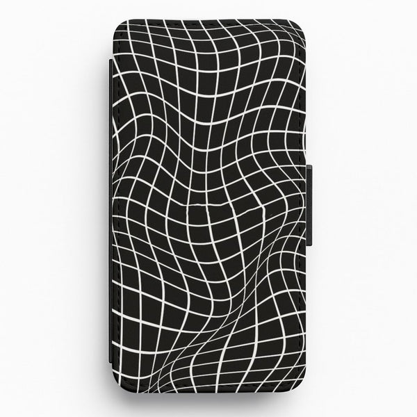 Black Wavy Grid Pattern Flip Wallet Phone Case