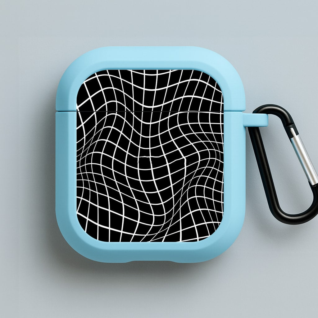 Black Wavy Grid Pattern Blue AirPods Case
