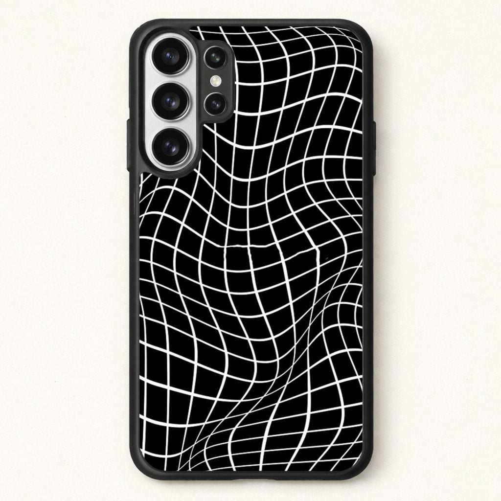 Black Wavy Grid Pattern Phone Case for Galaxy S26 Ultra