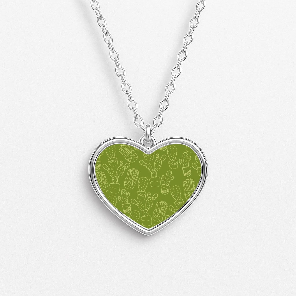 Green And Yellow Cacti - Western Heart Necklace