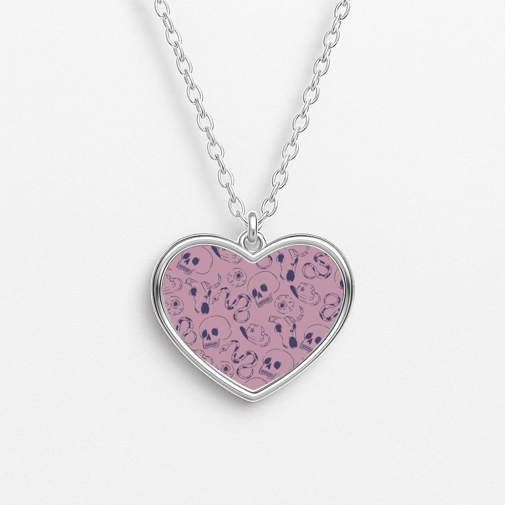 Purple Snakes And Skulls - Western  Heart Necklace