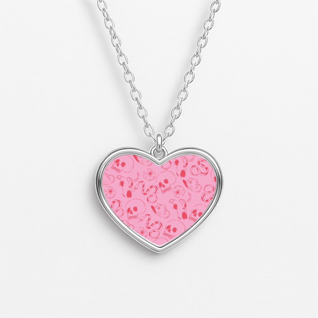 Pink Snakes And Skulls - Western Heart Necklace