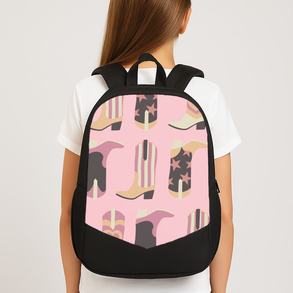 Dusty Pink Cowboy Boots Pattern Large School Bag
