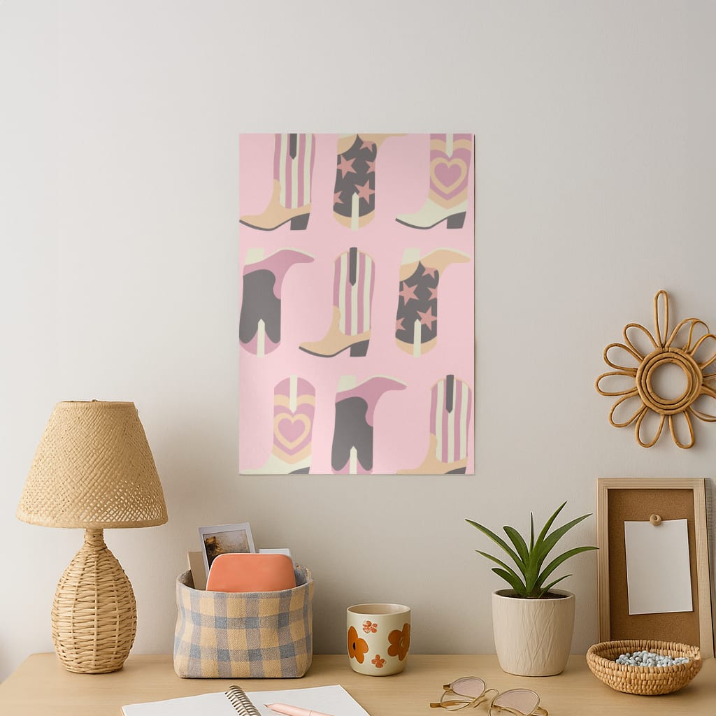 Dusty Pink Cowboy Boots Pattern Art Print