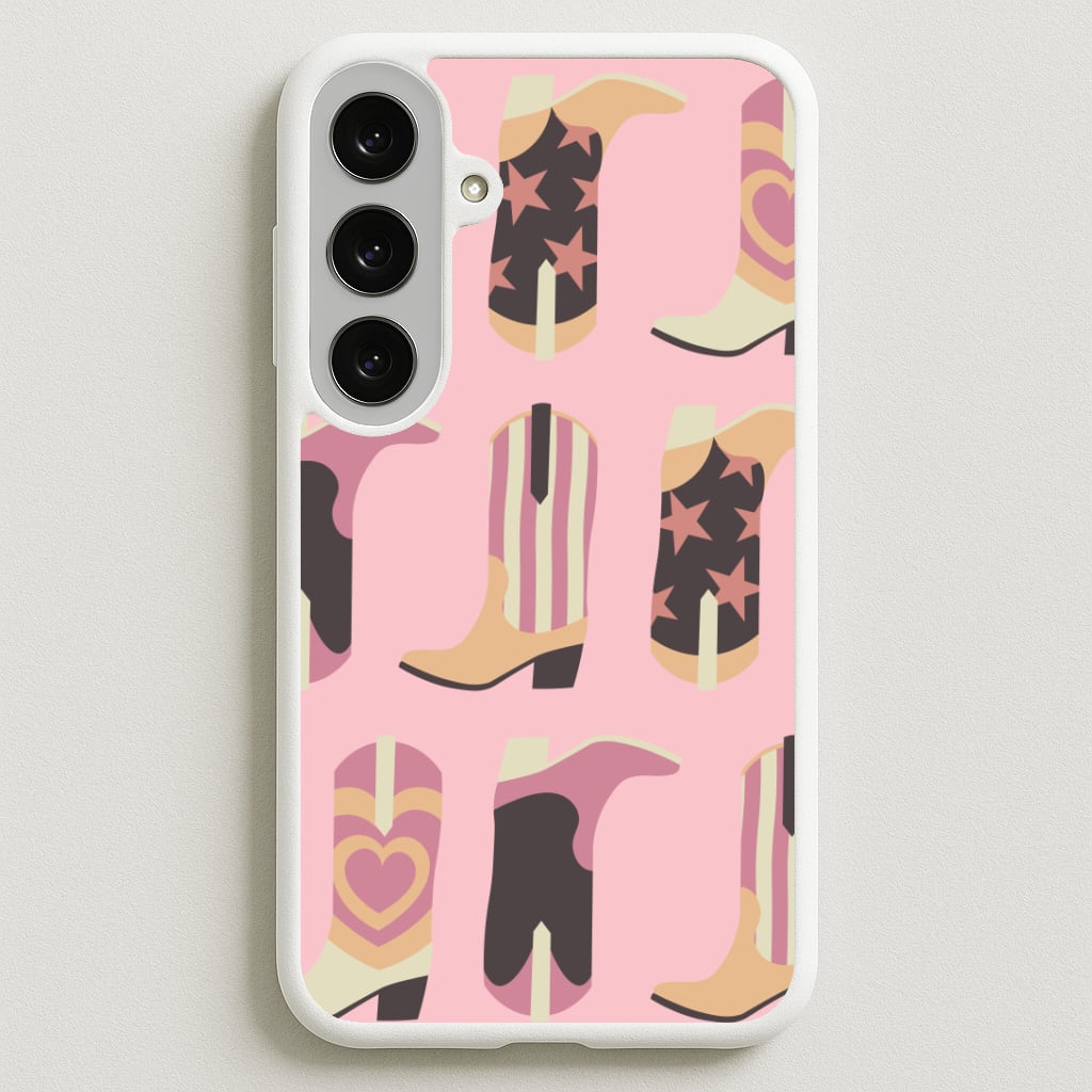 Dusty Pink Cowboy Boots Pattern Phone Case for Galaxy S25FE