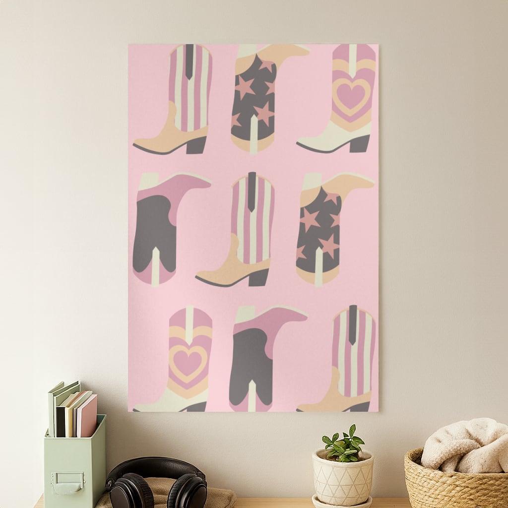 Dusty Pink Cowboy Boots Pattern Poster
