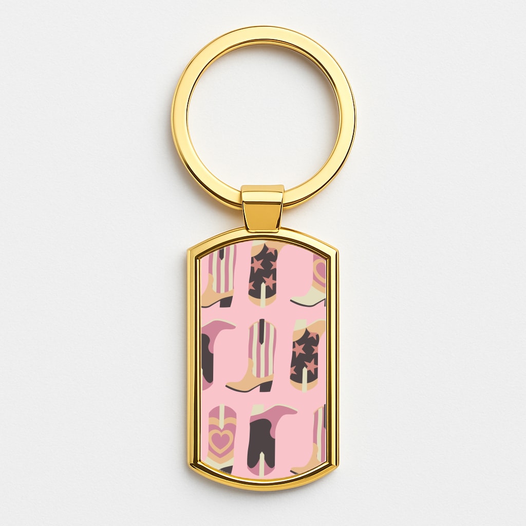 Dusty Pink Cowboy Boots Pattern Gold Keyring