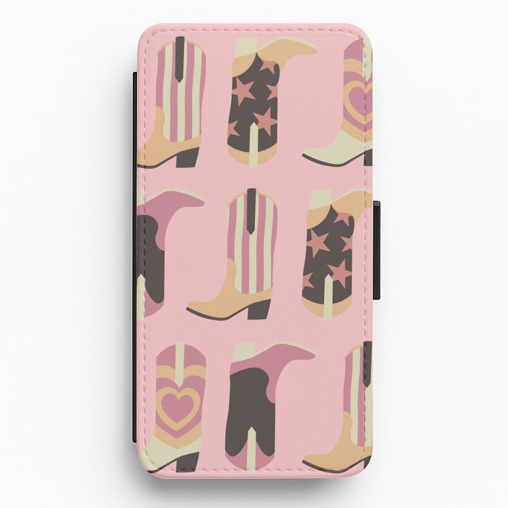Dusty Pink Cowboy Boots Pattern Flip / Wallet Phone Case