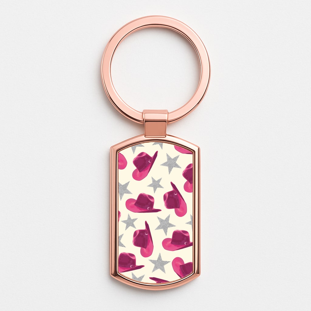 Pink Cowboy Hats And Stars Pattern Rose Gold Keyring