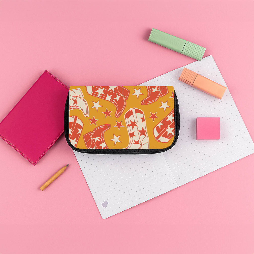 Cartoon Cowboy Boots And Stars Pattern Pencil Case