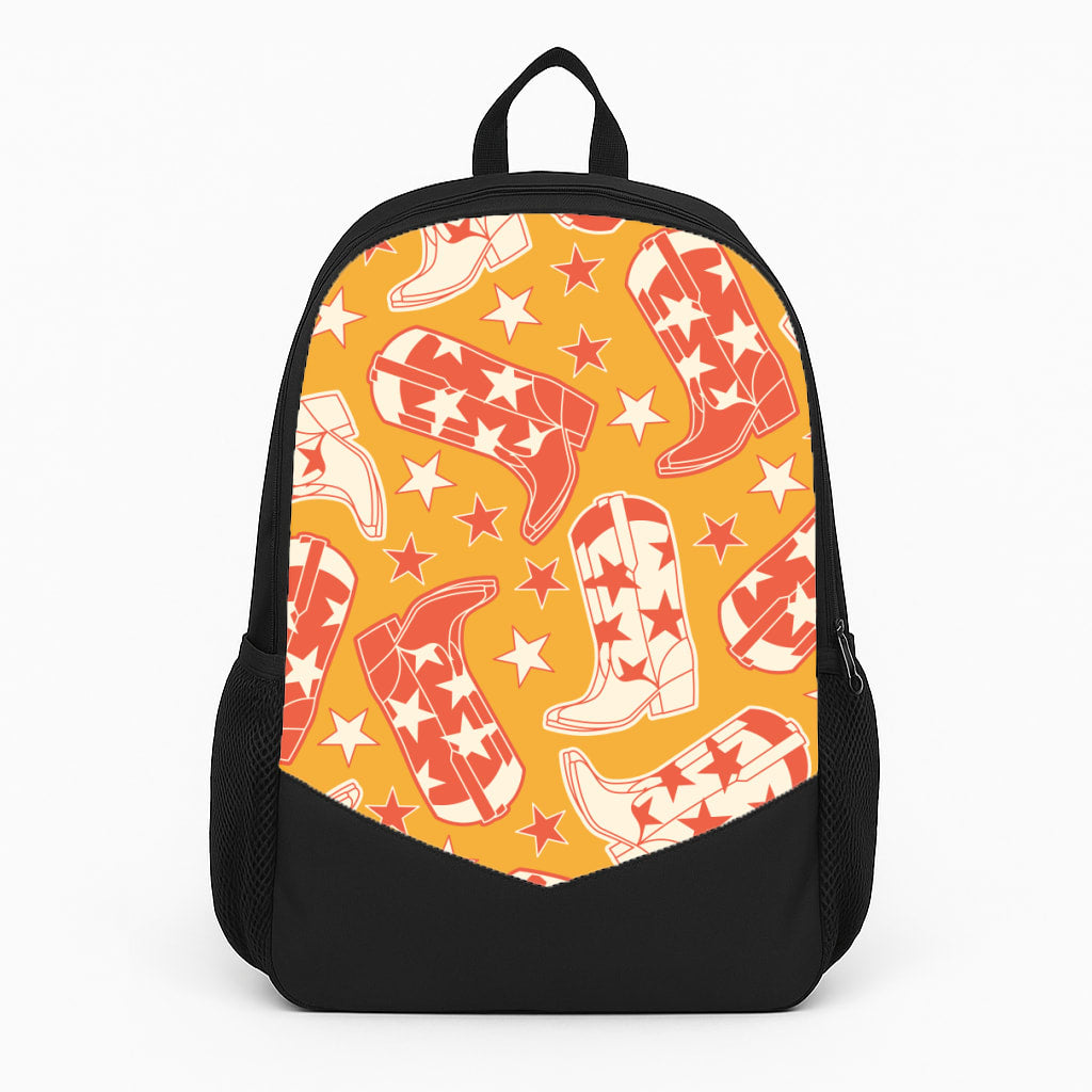 Cartoon Cowboy Boots And Stars Pattern Large Backpack