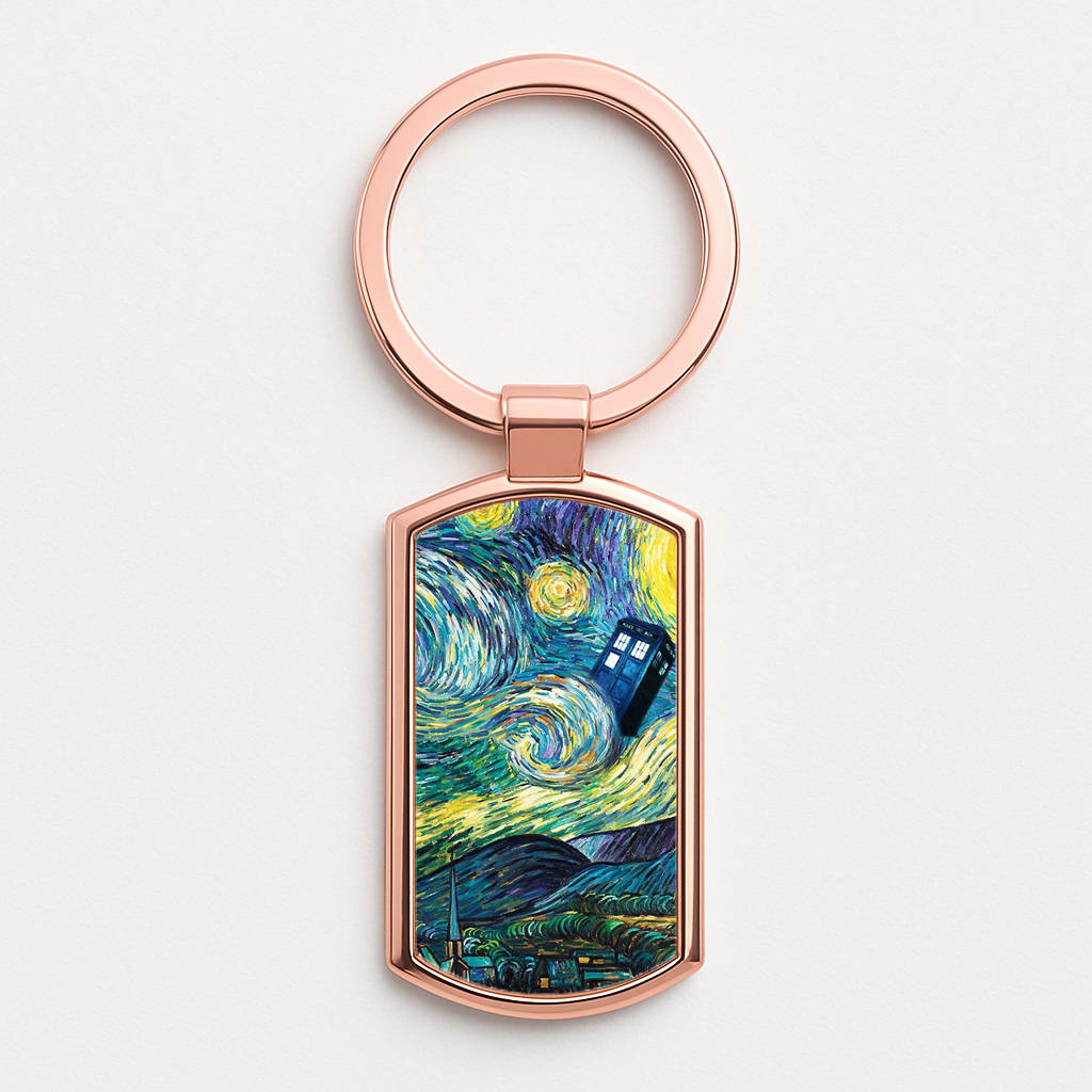 Starry Night Tardis Rose Gold Keyring