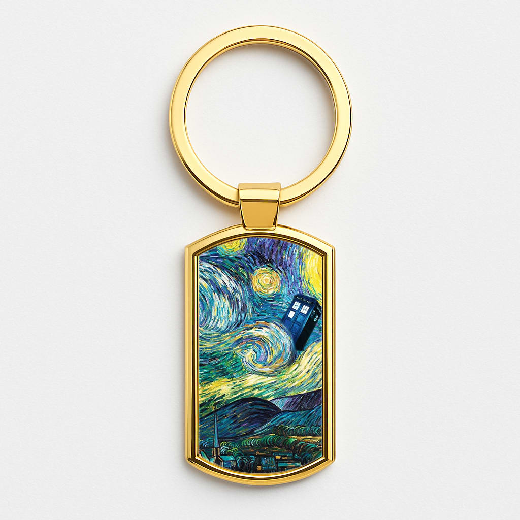 Starry Night Tardis Gold Keyring