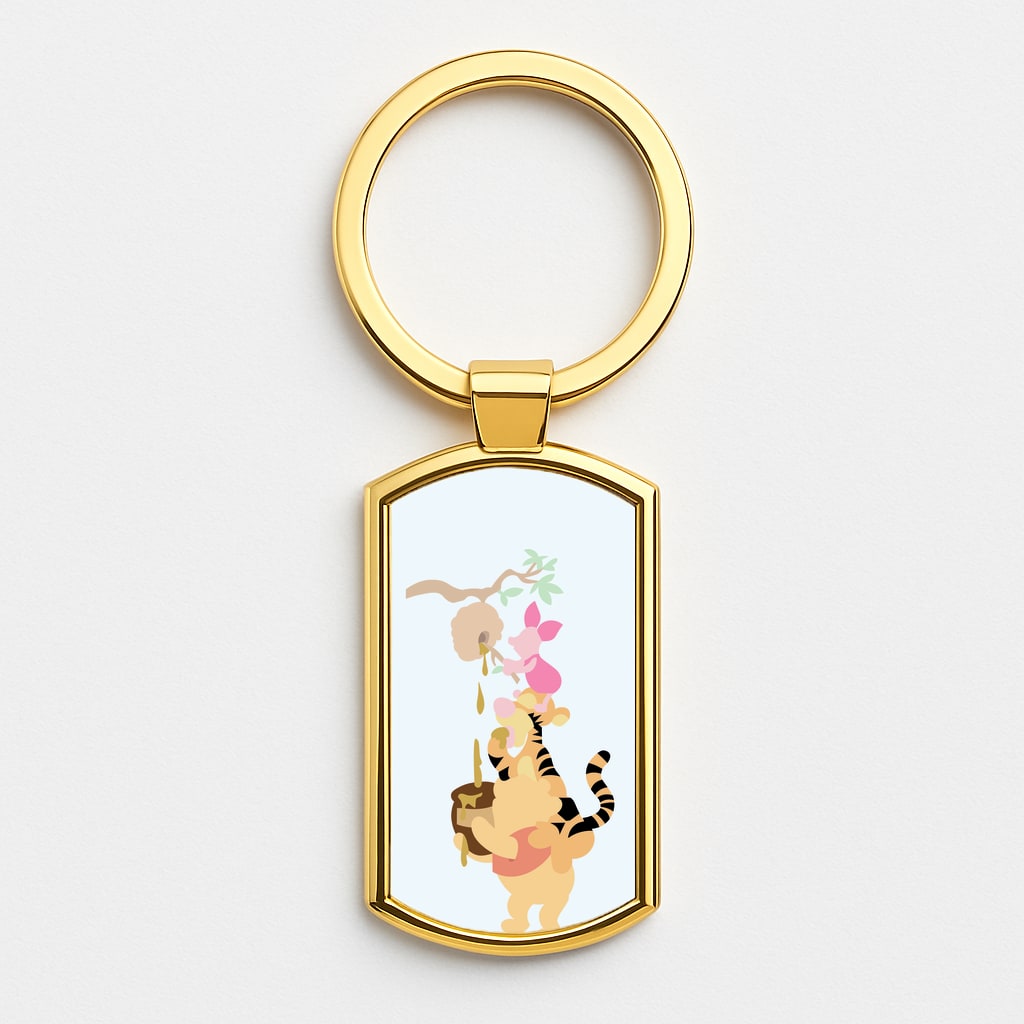 Bouncing Tiger , Piglet , Yellow Bear Gold Keyring