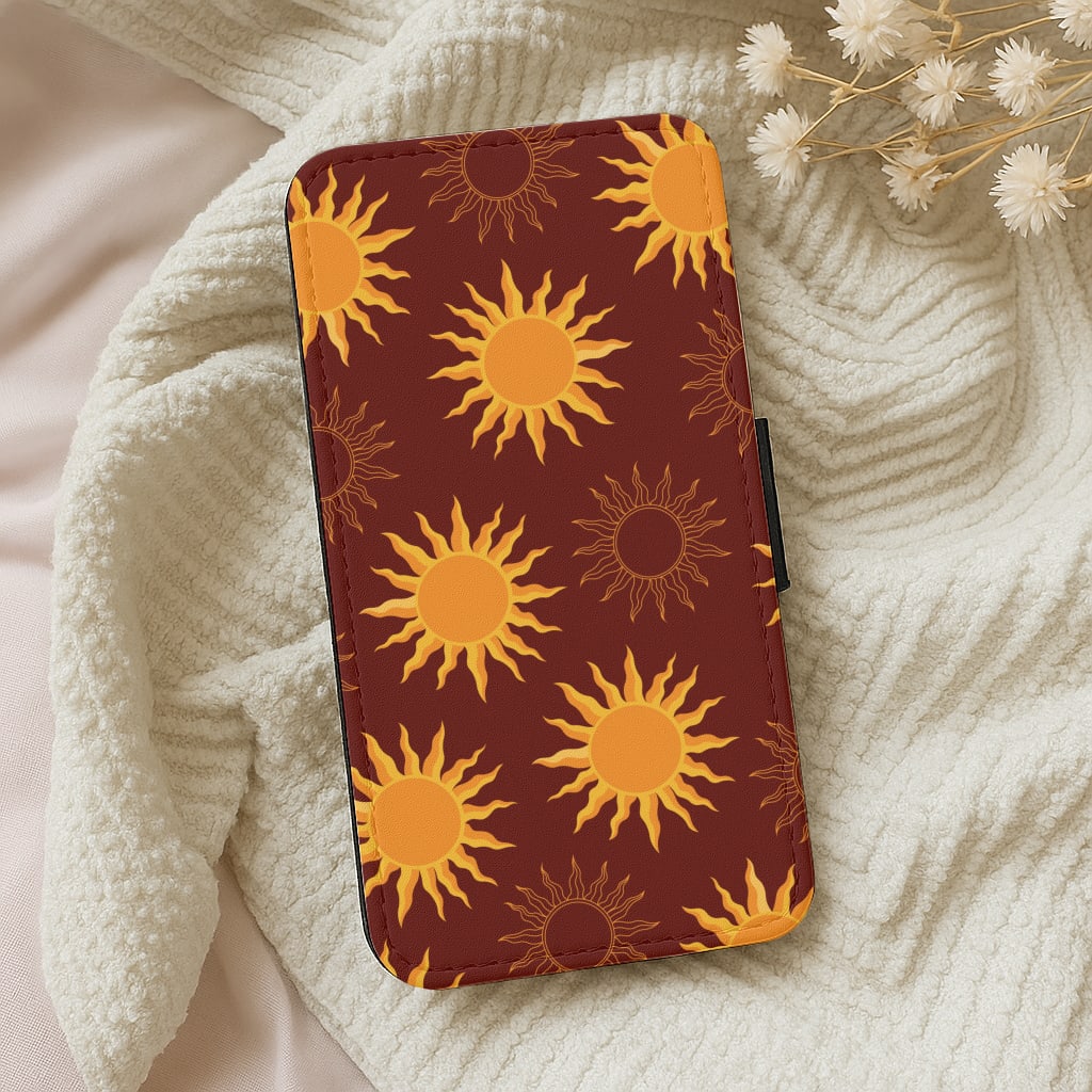 Vintage Sun Pattern Wallet Phone Case