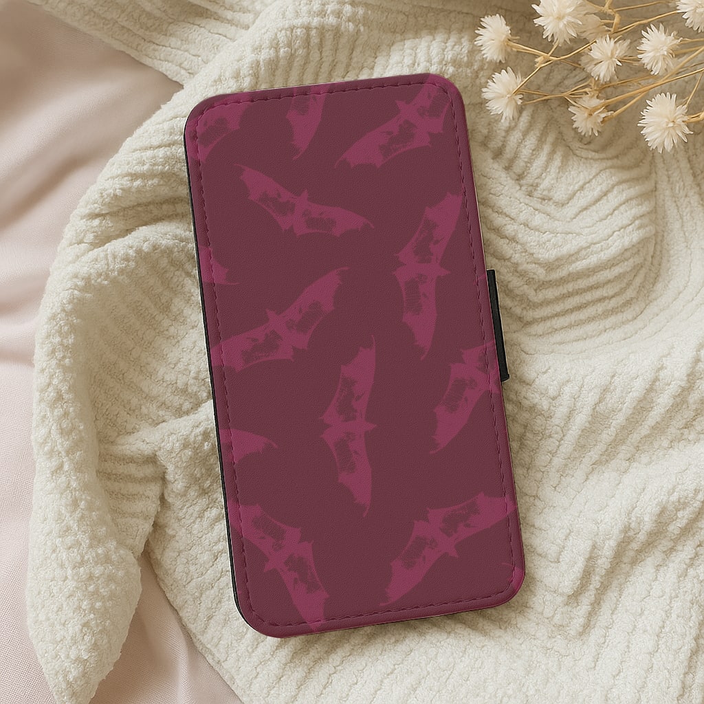 Dark Pink Bats Pattern Wallet Phone Case