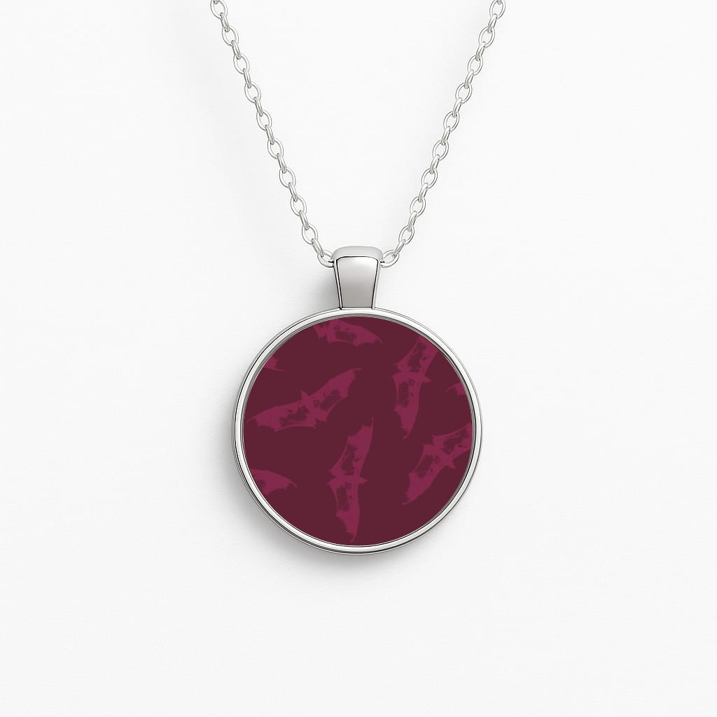 Dark Pink Bats Pattern Circle Necklace