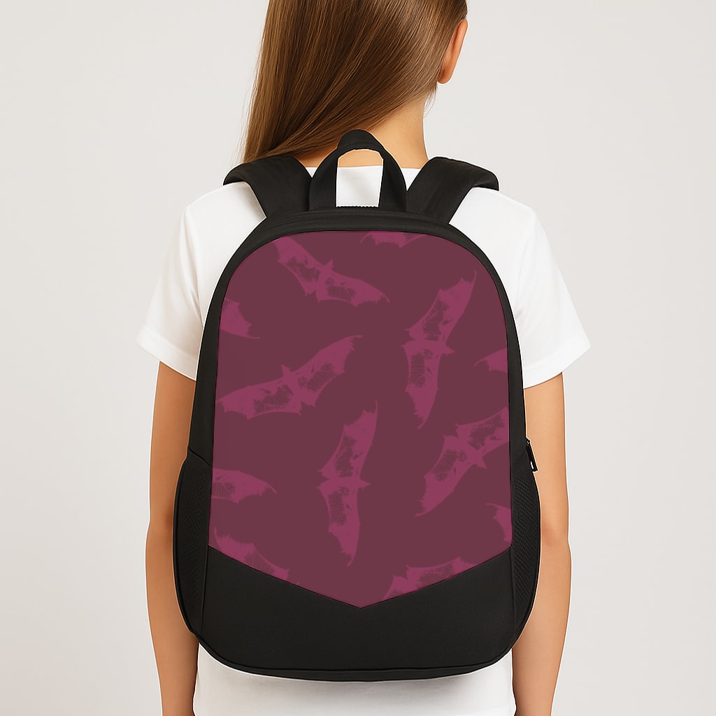 Dark Pink Bats Pattern Large School Bag