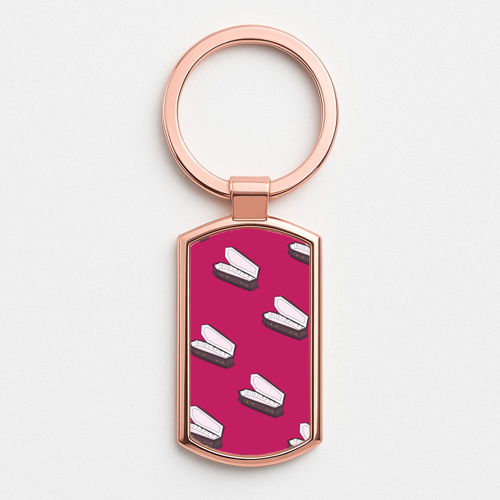 Bright Pink Coffin Pattern Rose Gold Keyring