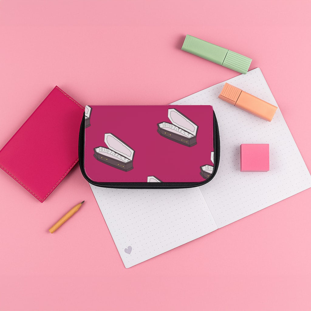 Bright Pink Coffin Pattern Pencil Case