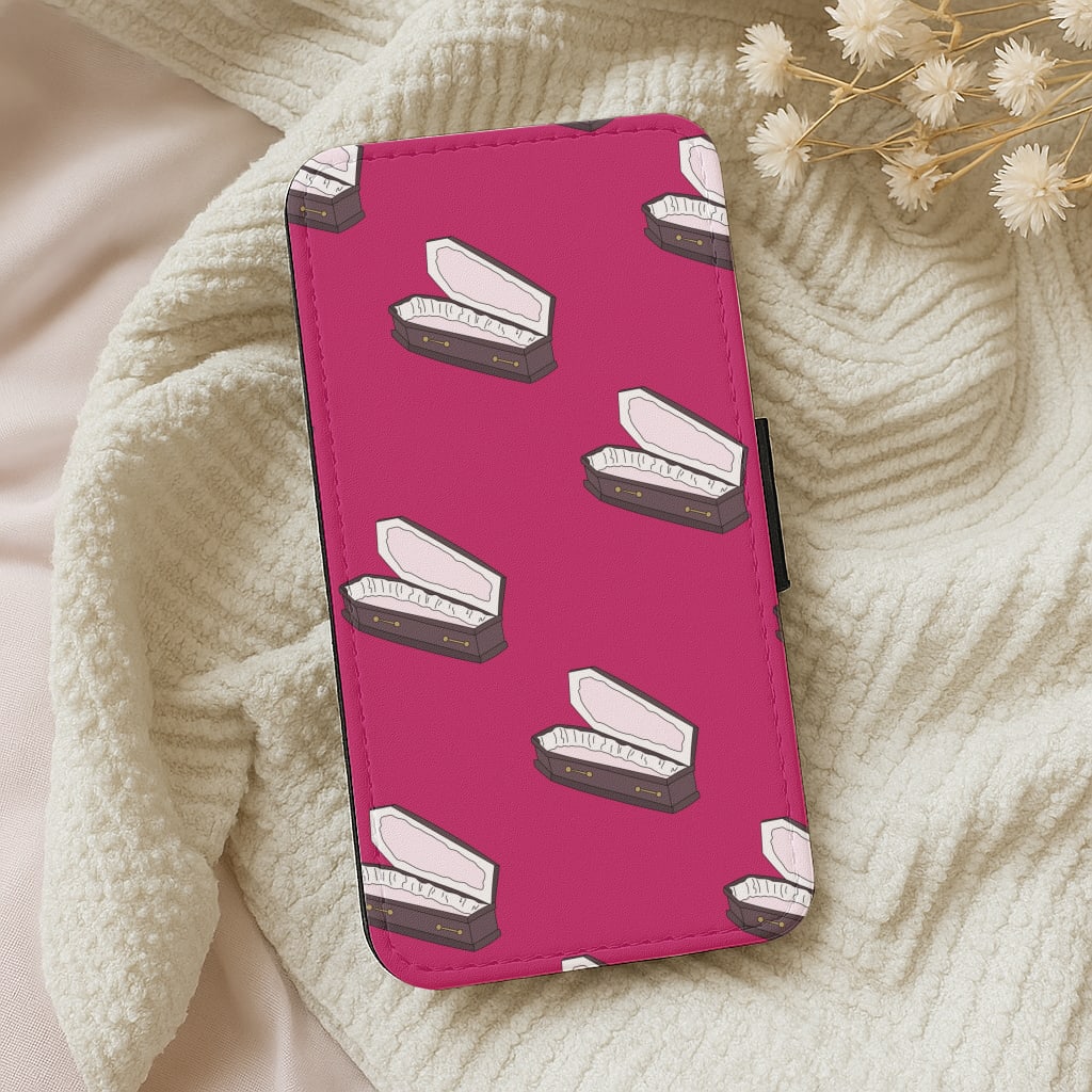 Bright Pink Coffin Pattern Wallet Phone Case