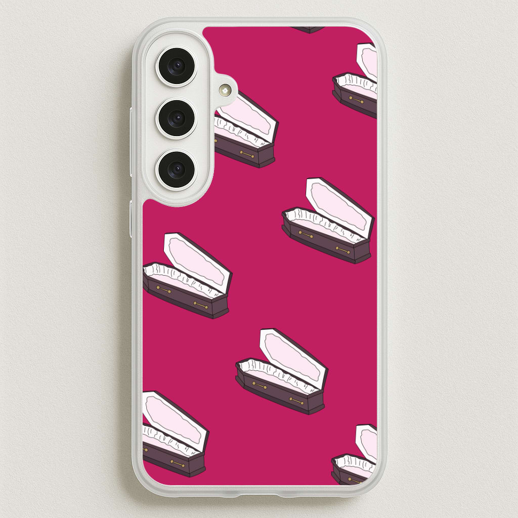 Bright Pink Coffin Pattern Phone Case for Galaxy S25FE