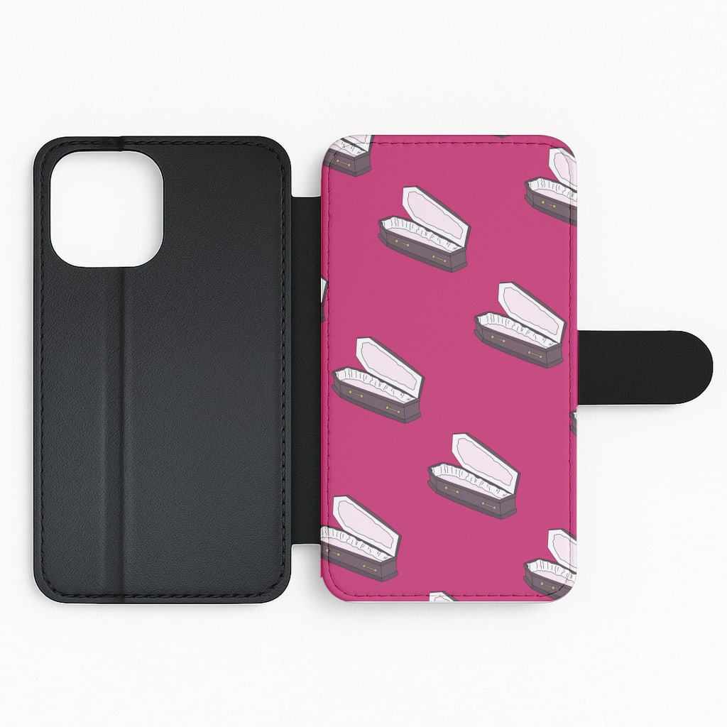Bright Pink Coffin Pattern Flip Phone Case
