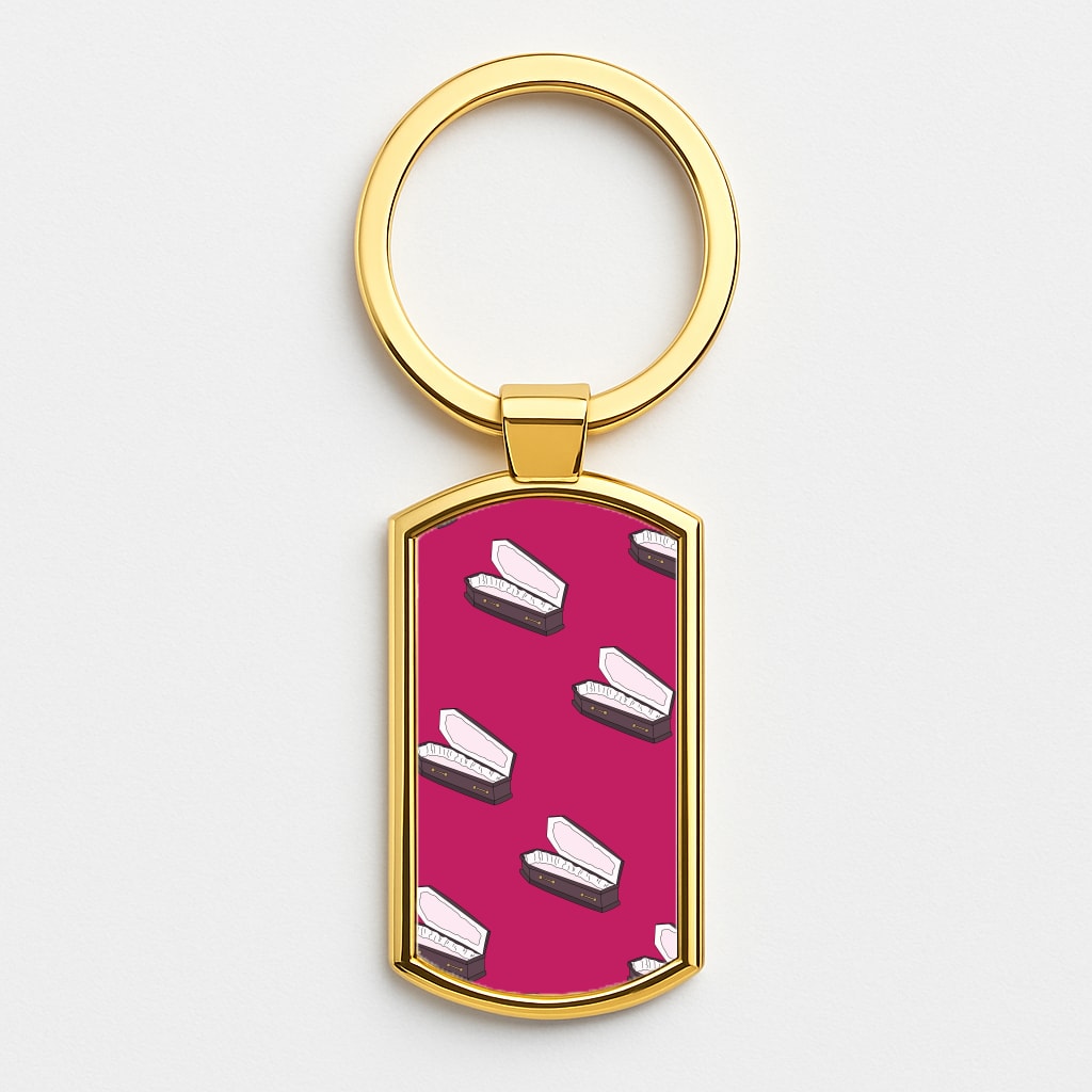 Bright Pink Coffin Pattern Gold Keyring