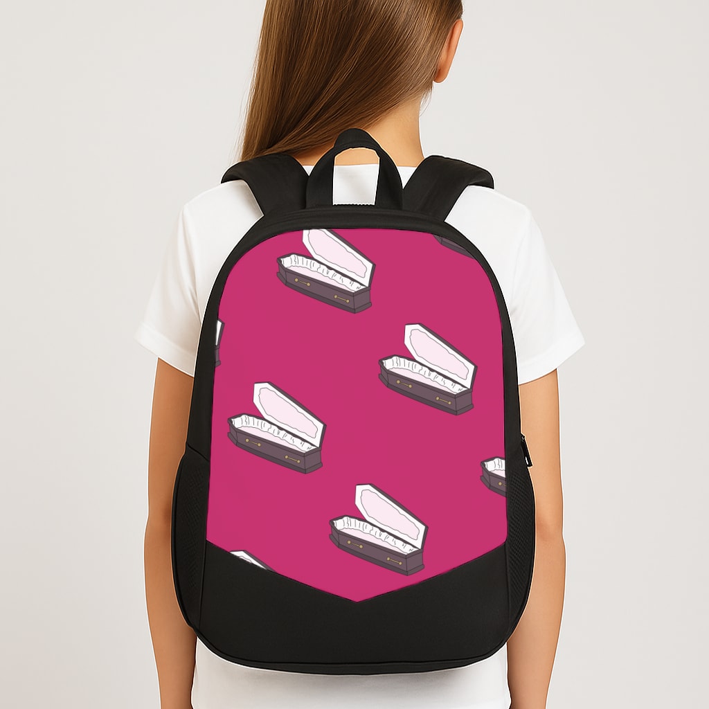 Bright Pink Coffin Pattern Large School Bag