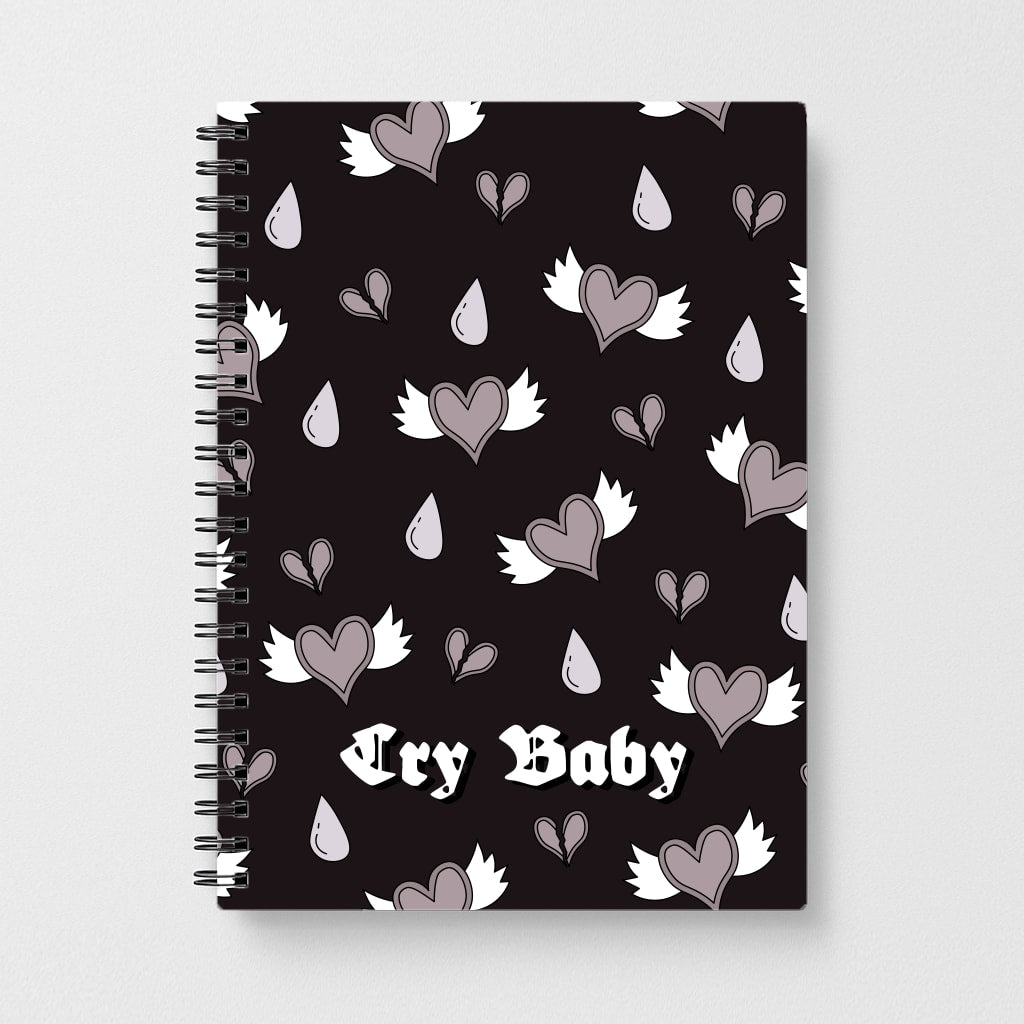 Cry Baby Monochrome Hearts Pattern Notebook