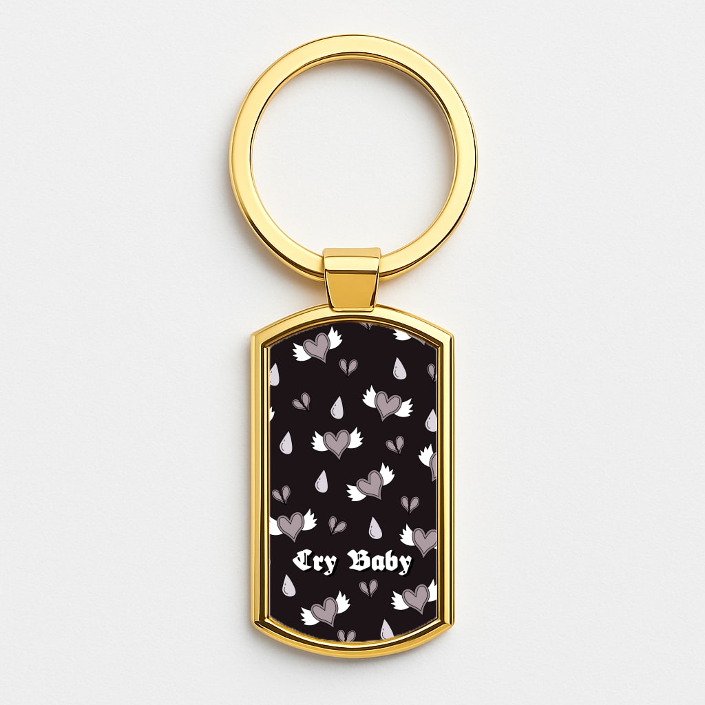 Cry Baby Monochrome Hearts Pattern Gold Keyring