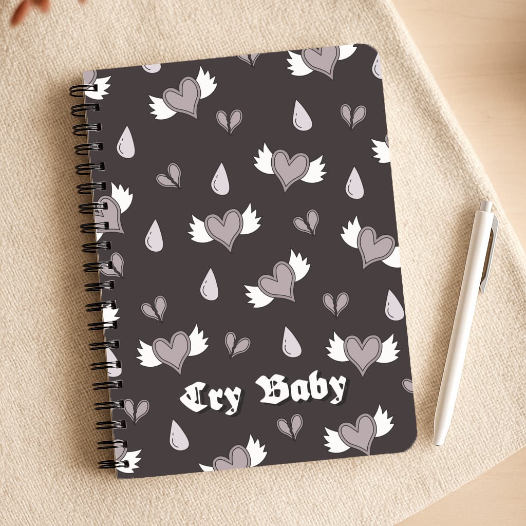 Cry Baby Monochrome Hearts Pattern Notepad