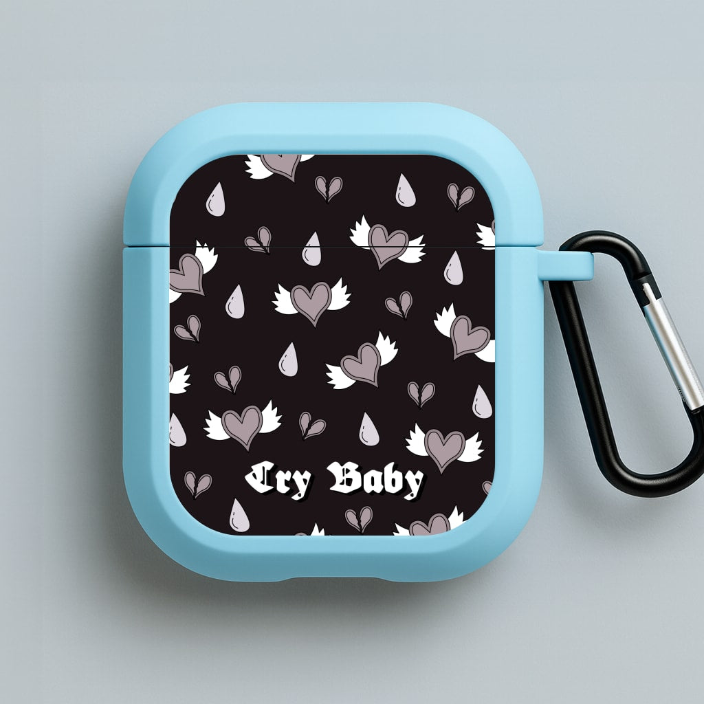 Cry Baby Monochrome Hearts Pattern Blue AirPods Case