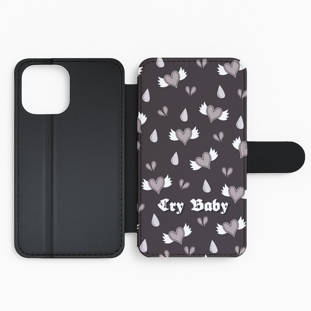 Cry Baby Monochrome Hearts Pattern Flip Phone Case