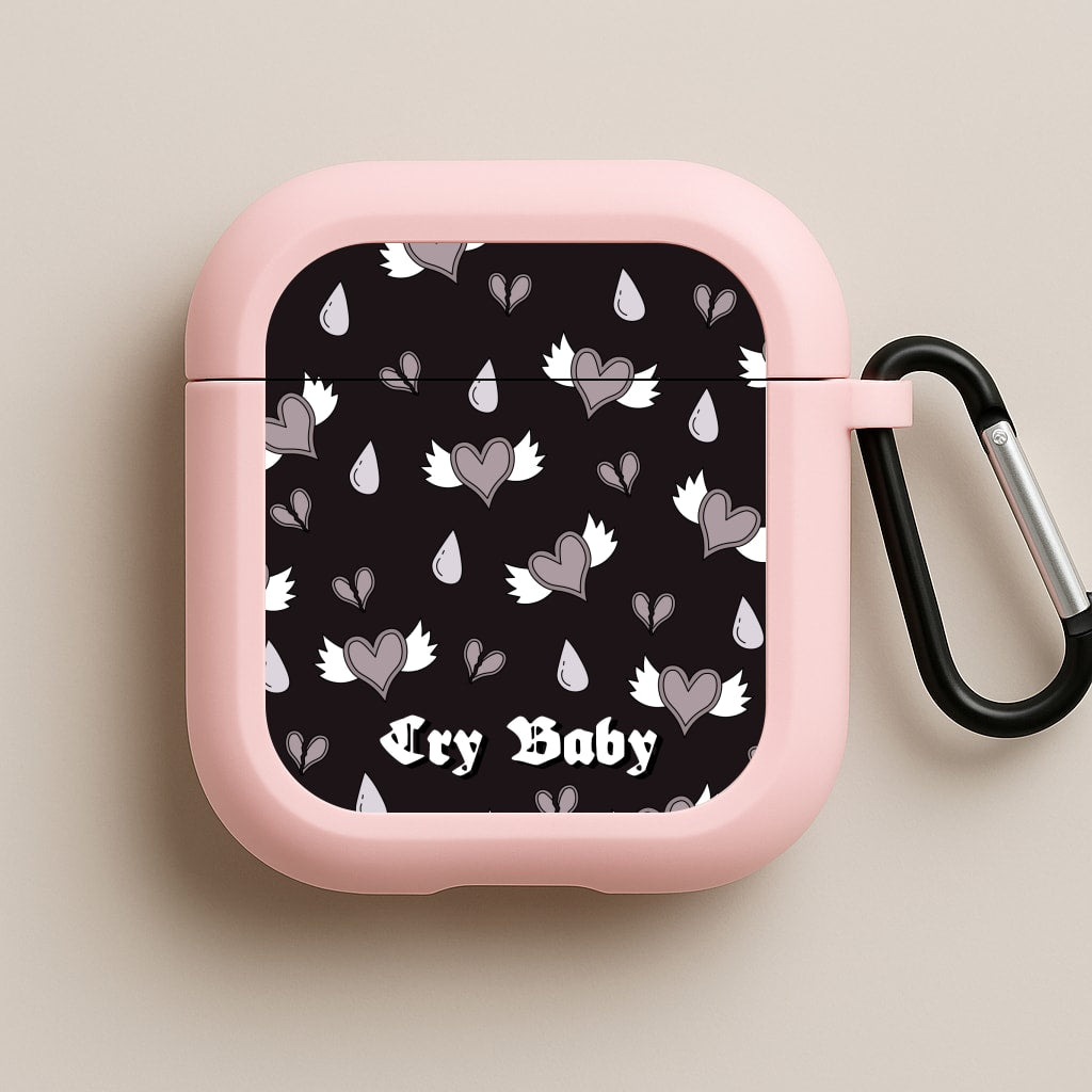 Cry Baby Monochrome Hearts Pattern Pink AirPods Case