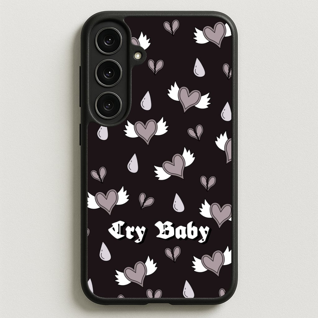 Cry Baby Monochrome Hearts Pattern Phone Case for Galaxy S25FE