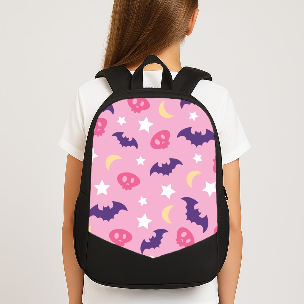 Skull, Bats And Stars Pattern Large School Bag