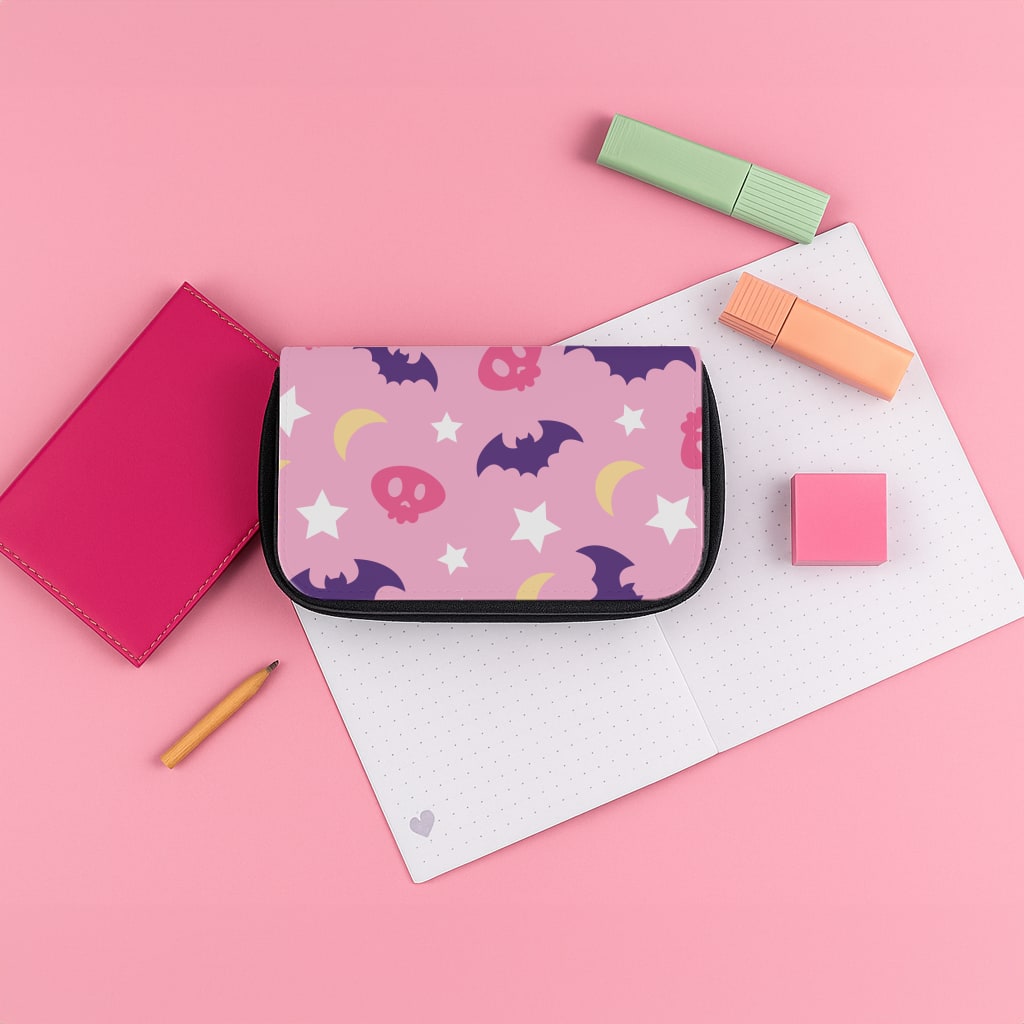 Skull, Bats And Stars Pattern Pencil Case