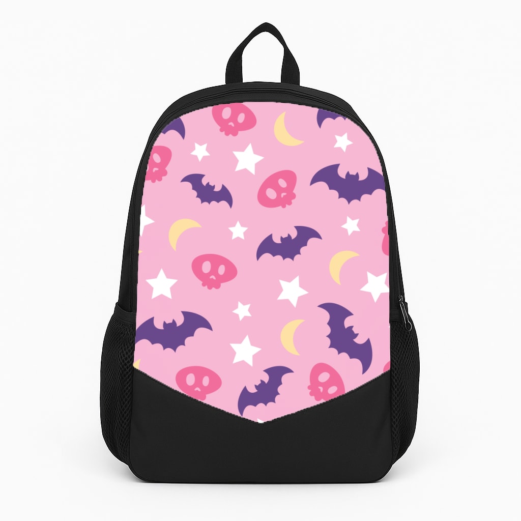Skull, Bats And Stars Pattern Large Backpack