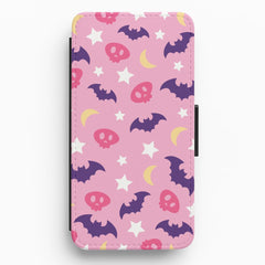 Skull, Bats And Stars Pattern Flip / Wallet Phone Case