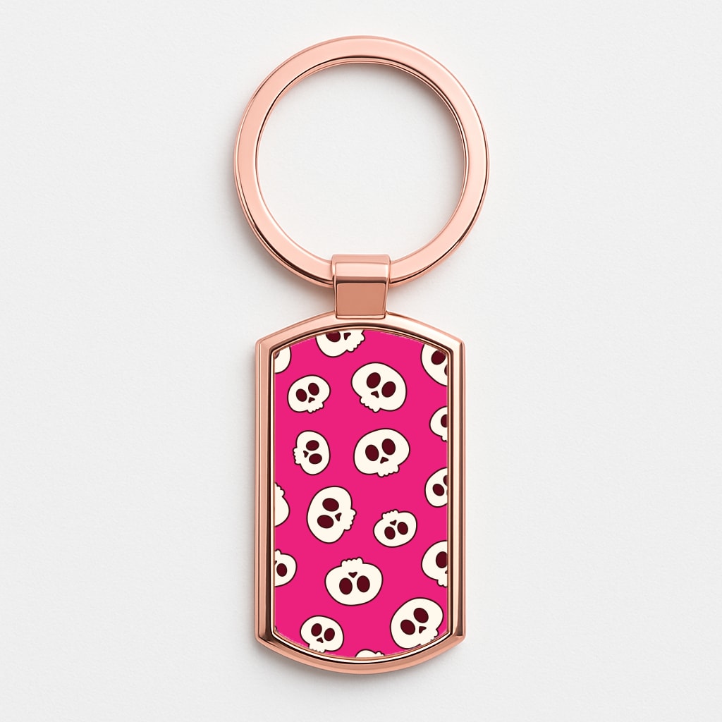Pink Skulls Pattern Rose Gold Keyring