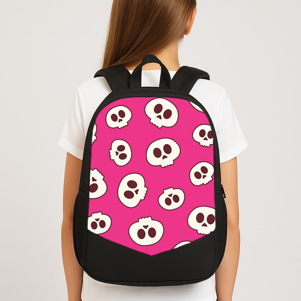 Pink Skulls Pattern Large School Bag