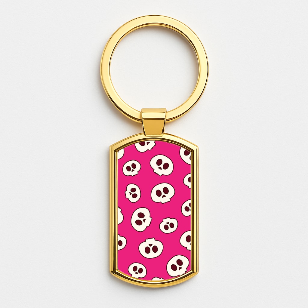 Pink Skulls Pattern Gold Keyring