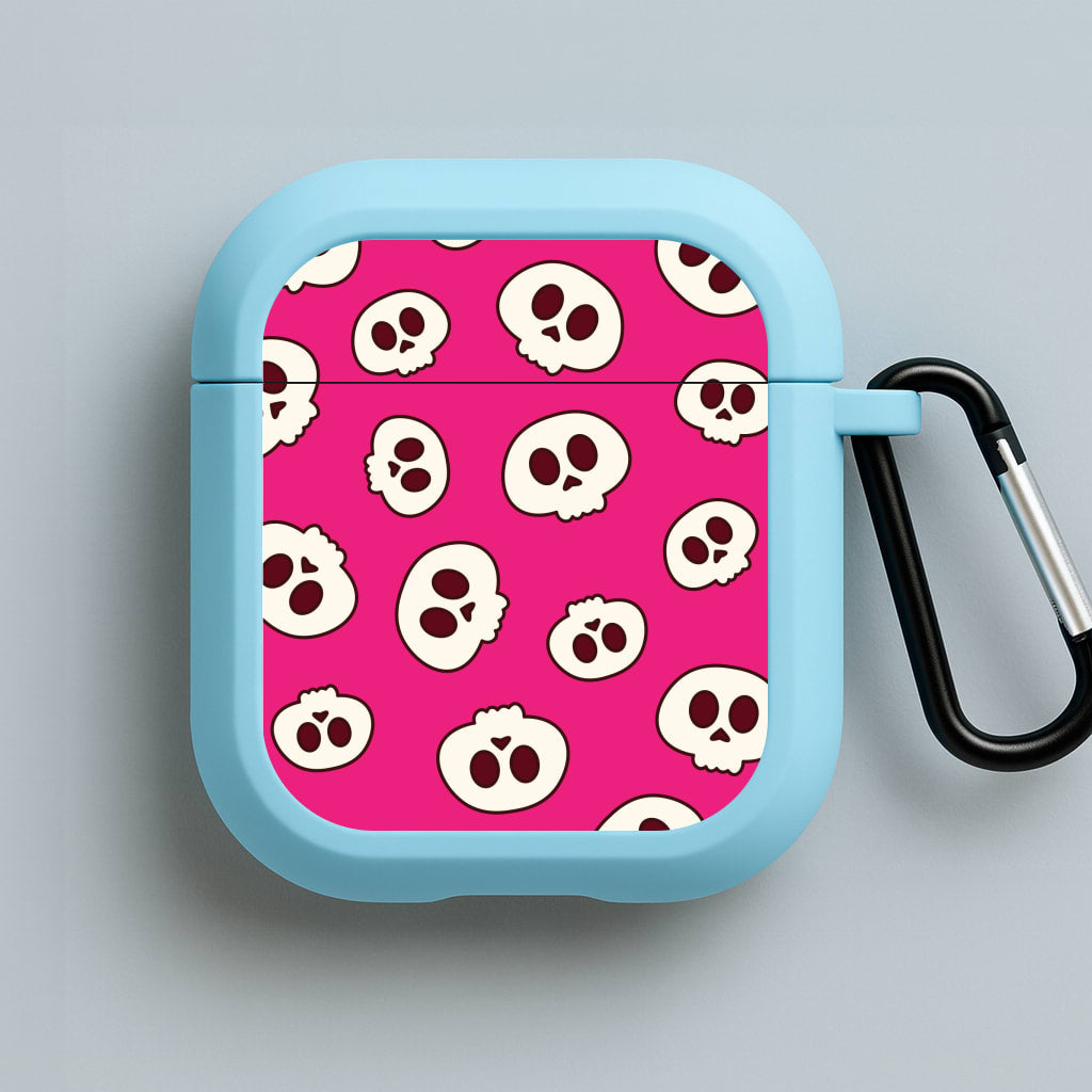 Pink Skulls Pattern Blue AirPods Case